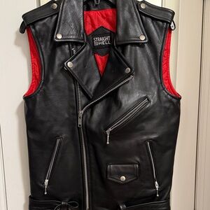 Straight To Hell Black Leather Biker Vest